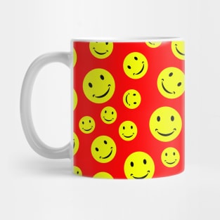 Smiley Face Seamless Pattern on Red Background Mug